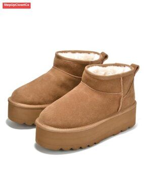 Genuine Suede Platform Snow Boots Fur Lined Water-Resistant Winter Ankle Boots